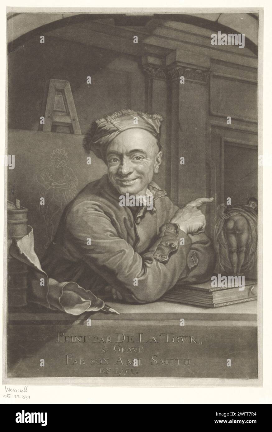 Ritratto di Maurice-Quentin de la Tour, John Smith (stampatore/editore), dopo Maurice-Quentin de la Tour, 1751 persone storiche su carta stampata. ritratto, autoritratto del pittore Foto Stock