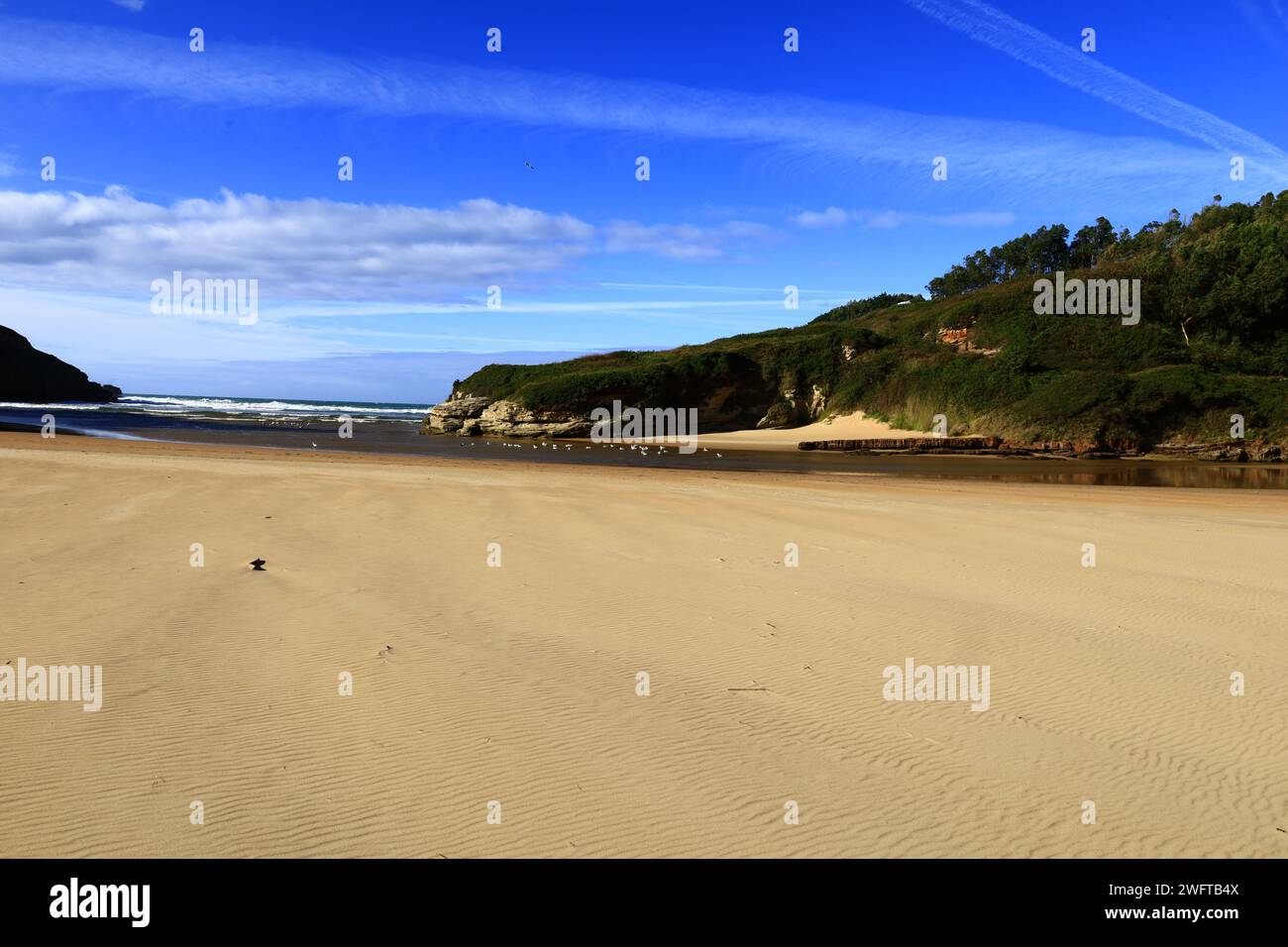 Vista sulla spiaggia di Somo nella provincia della Cantabria in Spagna. Foto Stock