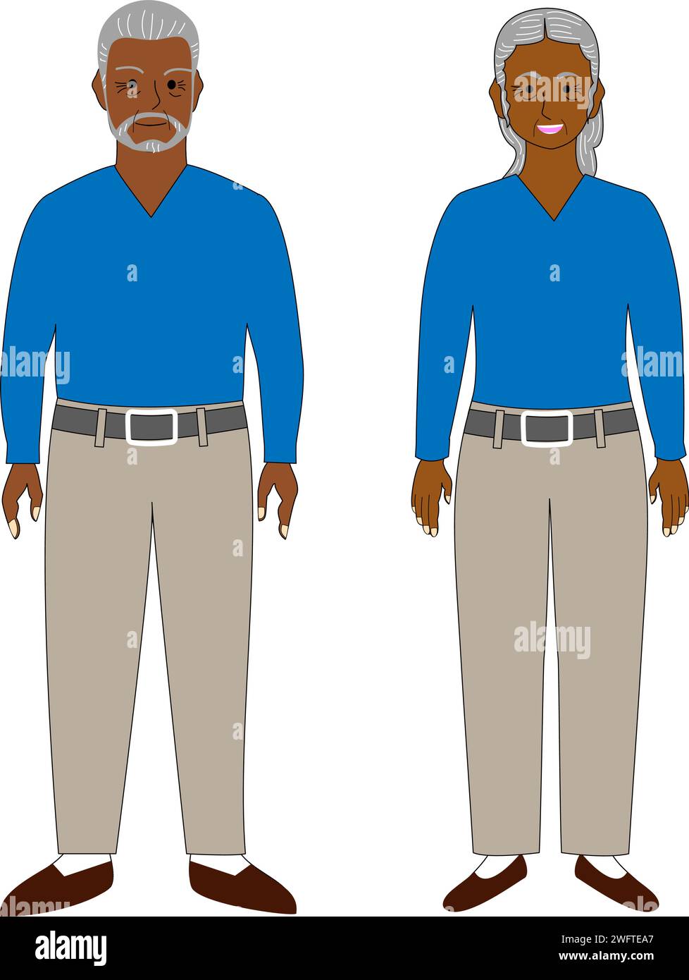 Una coppia africana anziana con sfondo bianco. Illustrazione Vettoriale
