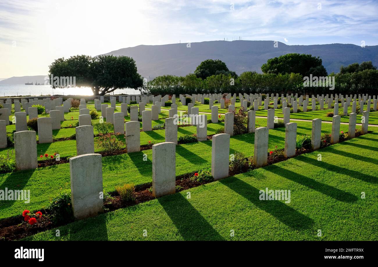 Souda Bay Commonwealth War Cemetery, vicino a Chania, Creta Foto Stock