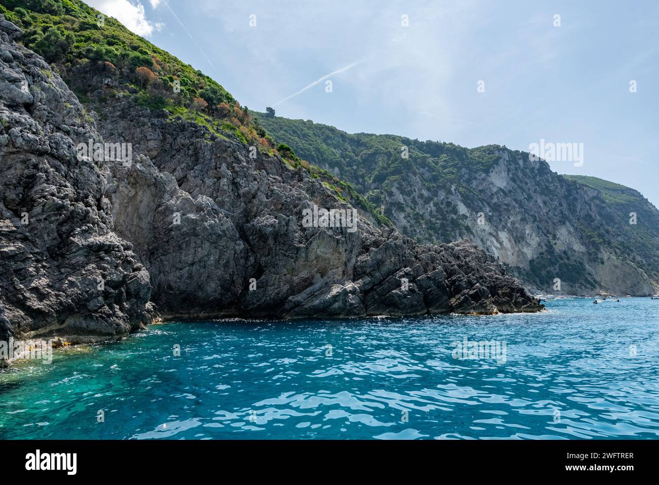 Pittoresca costa occidentale di Corfù, Grecia Foto Stock