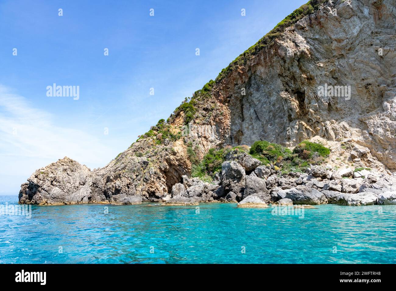 Pittoresca costa occidentale di Corfù, Grecia Foto Stock
