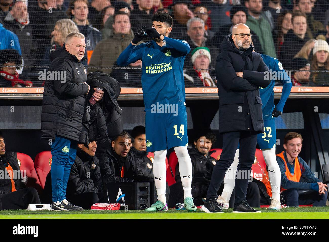 Rotterdam, Nederland. 24 gennaio 2024. ROTTERDAM, NEDERLAND - 24 GENNAIO: Durante la partita della TOTO KNVB Cup tra Feyenoord e PSV allo Stadion Feijenoord il 24 gennaio 2024 a Rotterdam, Nederland. (Foto di Joris Verwijst/Orange Pictures) credito: dpa/Alamy Live News Foto Stock