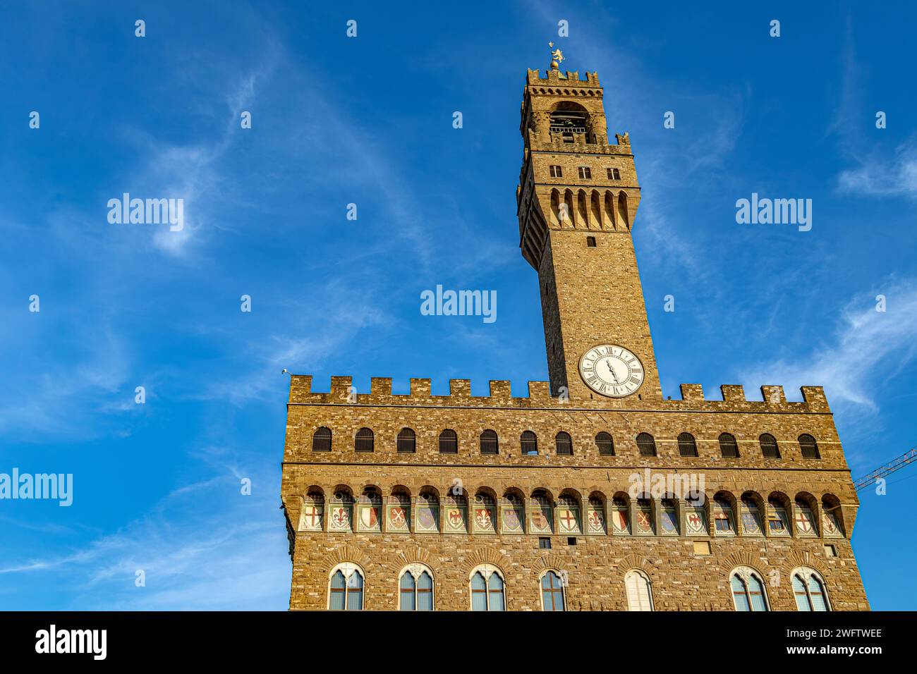 L'esterno di Palazzo Vecchio, il municipio di Firenze, Italia Foto Stock