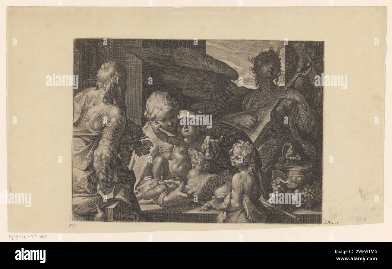 Sacra famiglia con Giovanni Battista ed Engel, Lucas Kilian, dopo Bartholomeus Spranger, 1605 stampa di carta di Augusta incisione Sacra famiglia, e rappresentazioni derivate Foto Stock