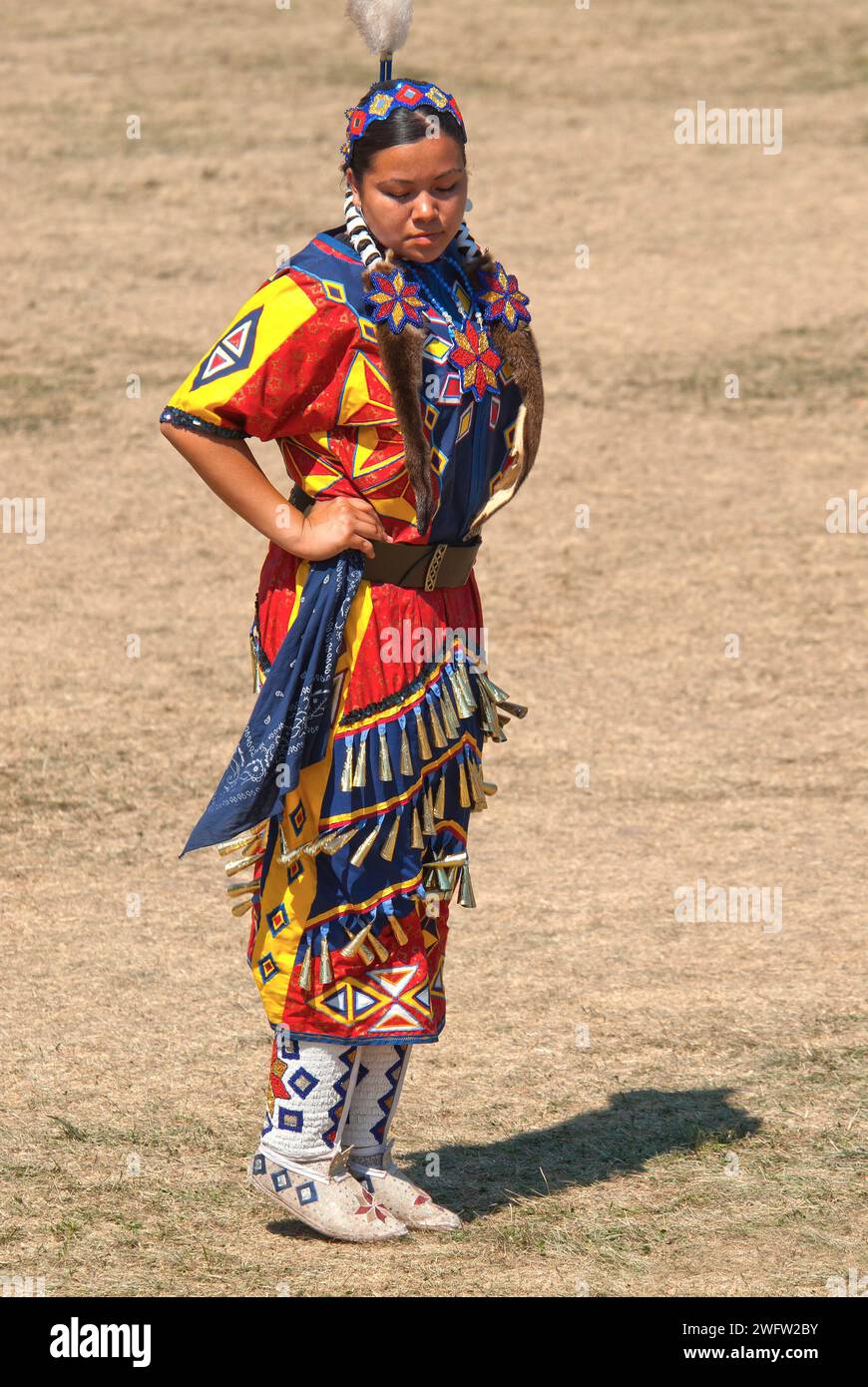 Woman Dance in Pow-wow Celebration in Nord America Foto Stock
