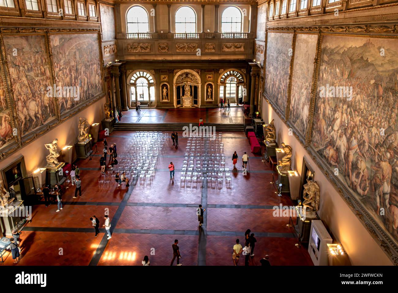 Sala del Cinquecento, o Salone dei Cinquecento , all'interno di Palazzo Vecchio , Firenze , Italia Foto Stock