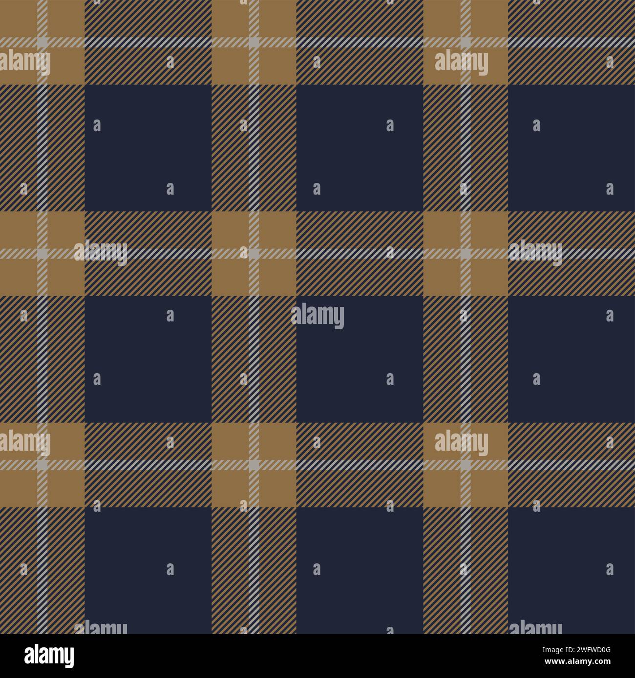 Motivo senza cuciture a quadri (tartan). Strisce in oro, blu navy e grigio. Stile scozzese, taglialegna e hipster. Illustrazione Vettoriale