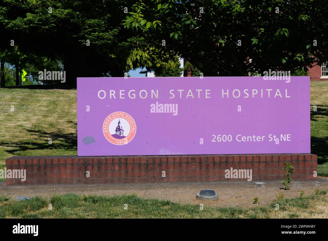 Salem, OREGON, USA - 11 giugno 2023; firma con il logo e l'indirizzo dell'Oregon State Hospital di Salem Foto Stock