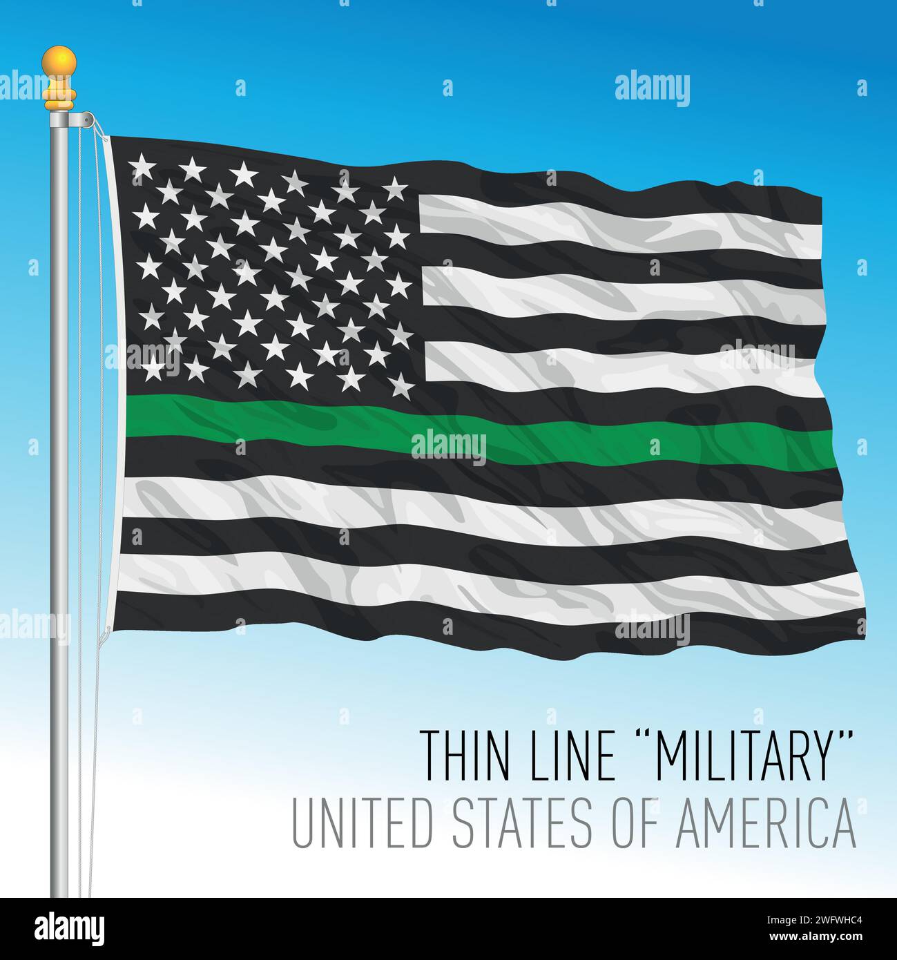 USA, bandiera verde a linee sottili, simbolo militare, Stati Uniti, illustrazione vettoriale Illustrazione Vettoriale