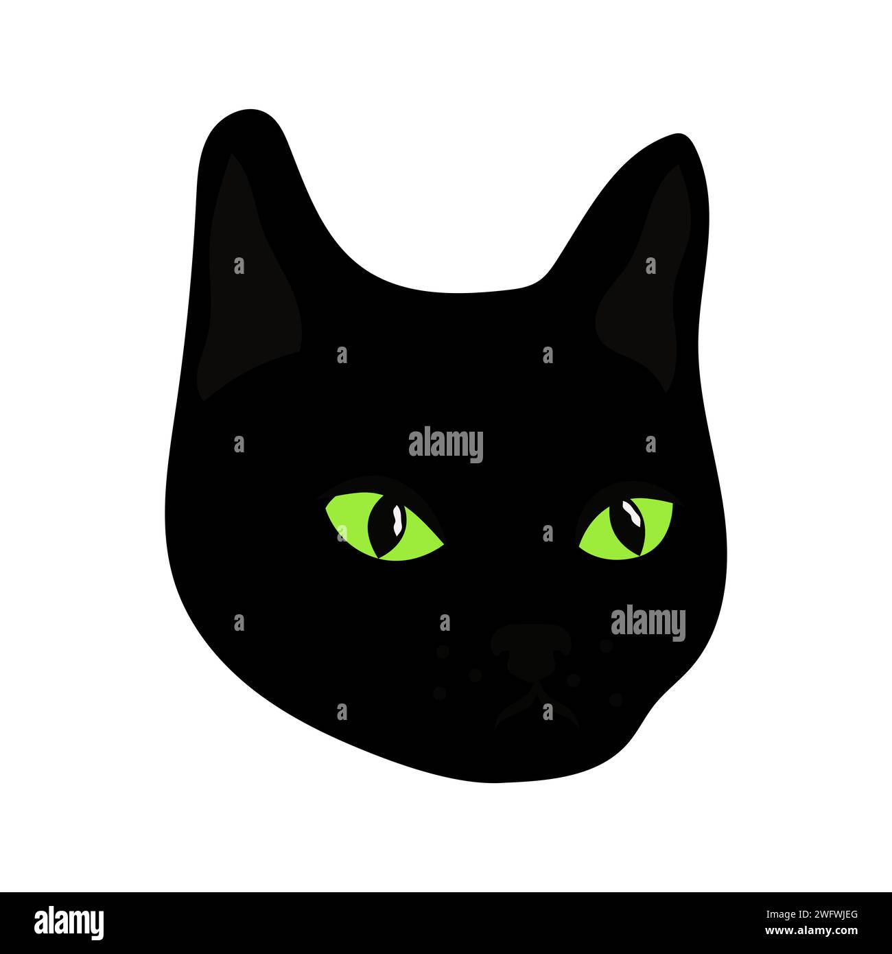 Icona testa Cat nera con occhi verdi illustrazione vettoriale Illustrazione Vettoriale