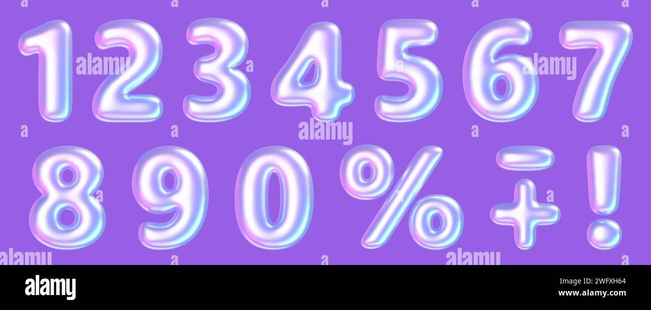 Set di illustrazioni 3d con numero olografico. Foto Stock