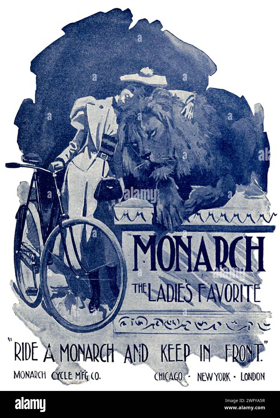 Pubblicità stampata per le biciclette Monarch per signore dal 1896. Foto Stock