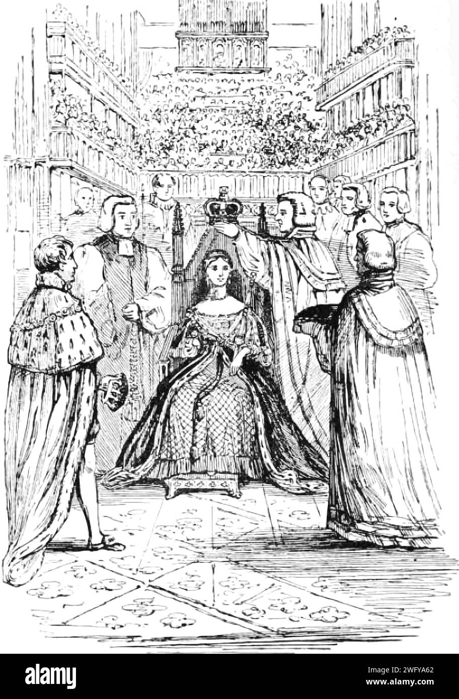 Illustrazione dell'incoronazione della regina Vittoria da "osservatore", 2 luglio 1838. Questa pubblicazione è considerata il giornale domenicale più antico del mondo. Foto Stock