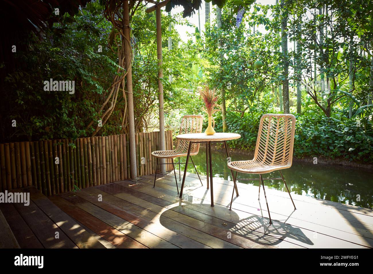 Luogo rilassante con splendida foresta pluviale tropicale e ambiente simile a una giungla fuori Bangkok Foto Stock