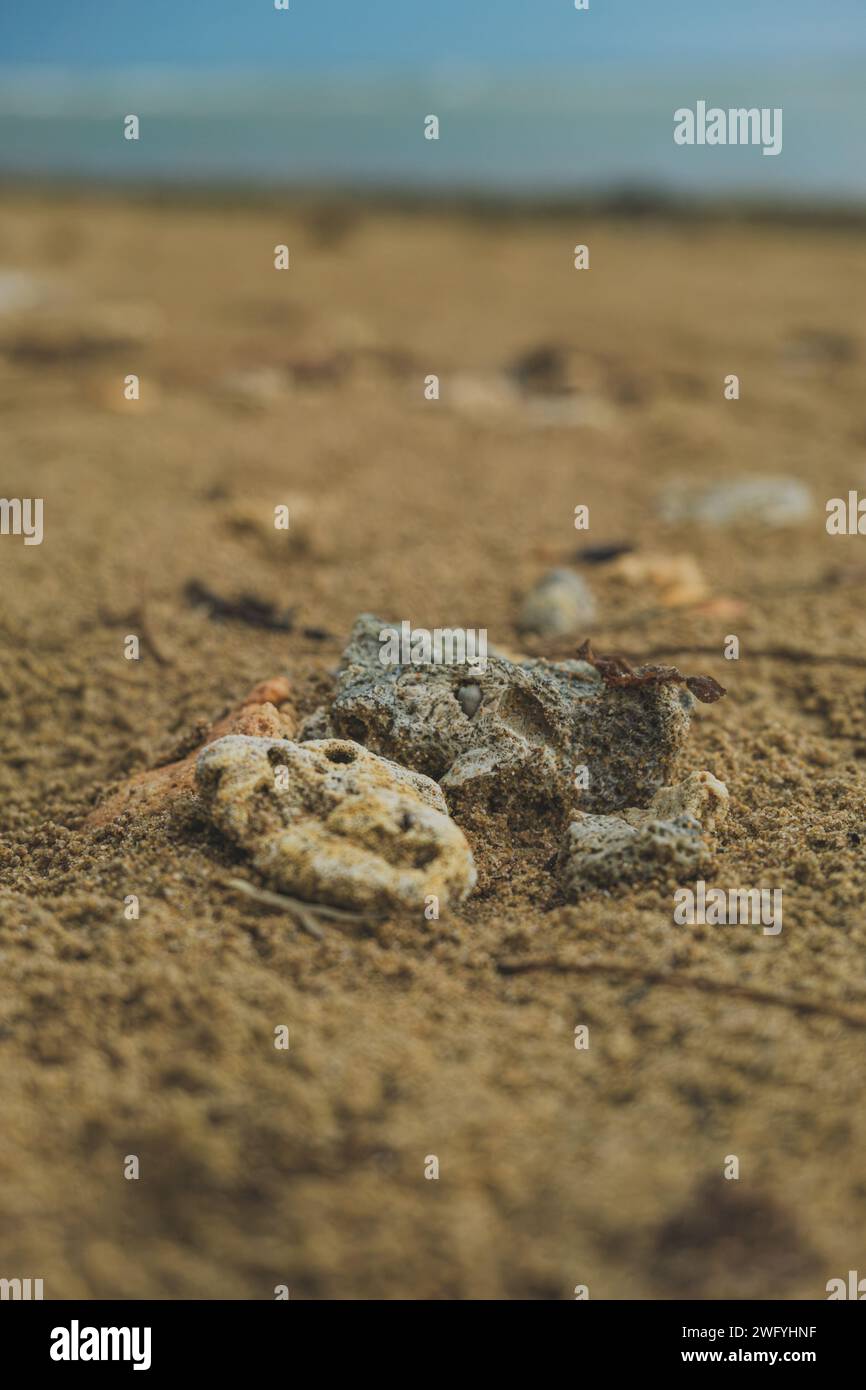 la spiaggia di ghiaia si estendeva in modo casuale su tutta la spiaggia Foto Stock