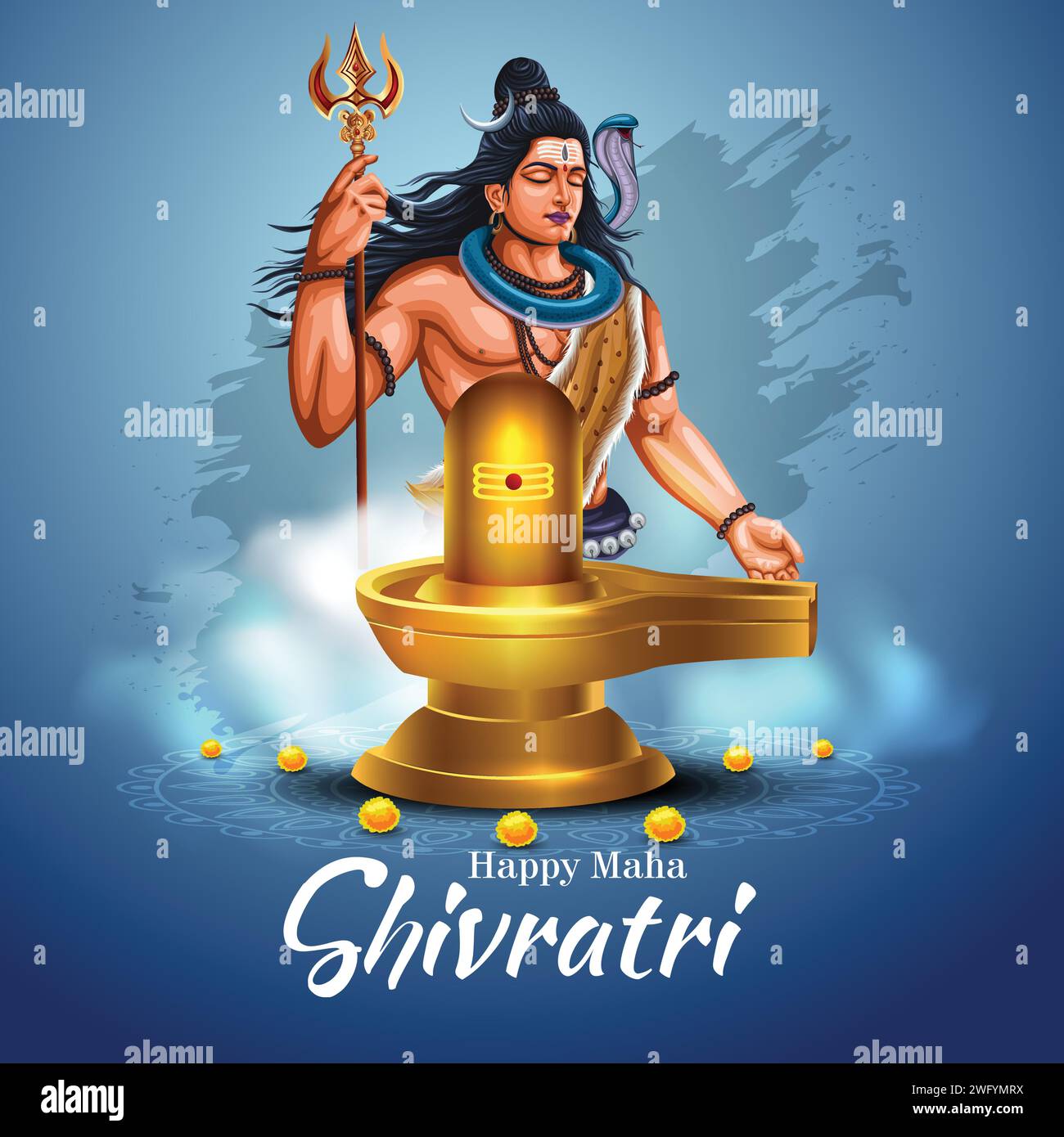 Felice maha Shivratri con shiv ling, un festival indù celebrato dalla notte del signore shiva, calligrafia inglese. disegno di illustrazione vettoriale astratto Illustrazione Vettoriale