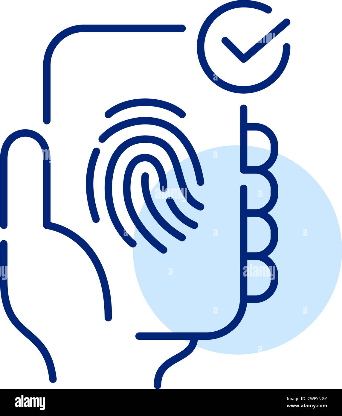 Accesso all'account personale dello smartphone. Simbolo e segno di spunta dell'impronta digitale. Pixel Perfect, tratto modificabile Illustrazione Vettoriale