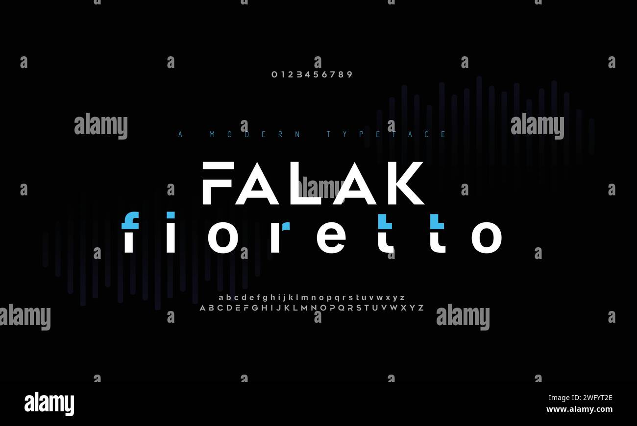 Futuristico moderno techno sci fi audace display stencil font, geometrico astratto, set di lettere monospacato chiaro e carattere falak Illustrazione Vettoriale