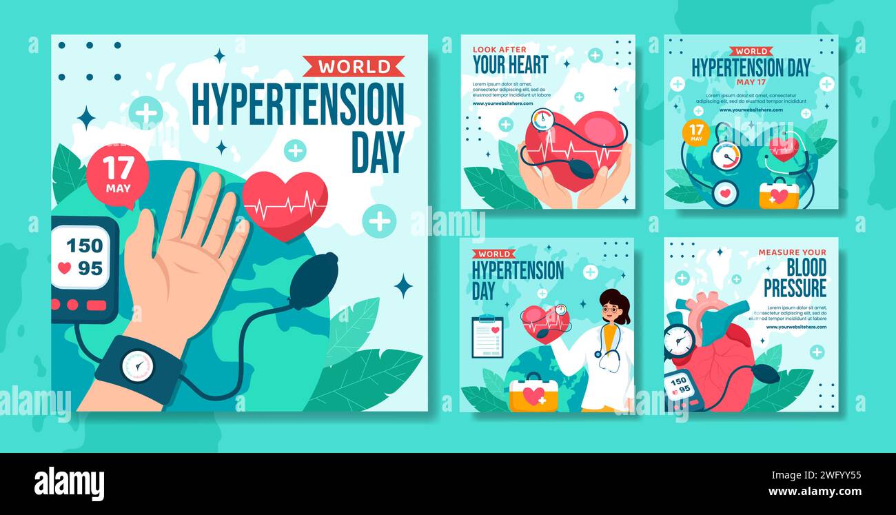 Giorno dell'ipertensione Social Media Post cartone animato piatto modelli disegnati a mano illustrazione di sfondo Illustrazione Vettoriale