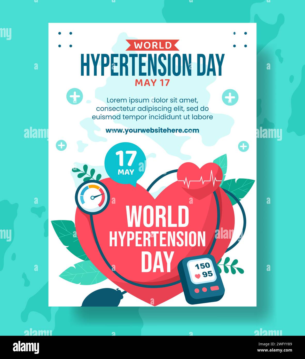 Poster verticale del giorno dell'ipertensione cartone animato piatto modelli disegnati a mano illustrazione di sfondo Illustrazione Vettoriale