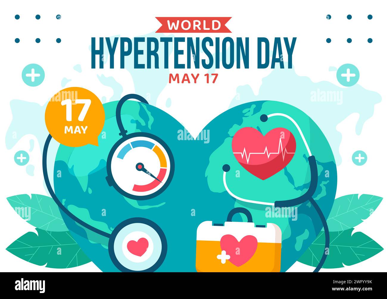 Illustrazione dei modelli disegnati a mano per il giorno dell'ipertensione sullo sfondo dei social media Flat Cartoon Illustrazione Vettoriale