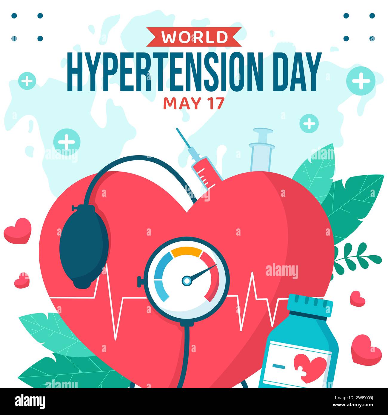 Illustrazione Social Media giornata dell'ipertensione Cartoon piatto modelli disegnati a mano sfondo Illustrazione Vettoriale