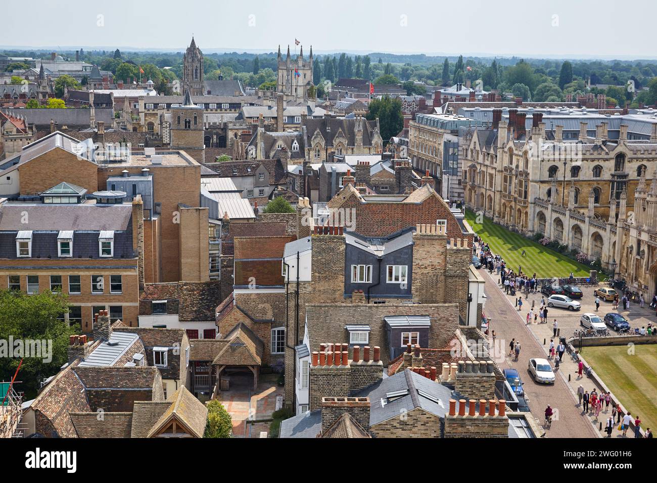 Cambridge, Regno Unito - 26 giugno 2010: La vista della Parata del Re dalla torre della chiesa di Santa Maria la grande. Cambridge. Inghilterra Foto Stock