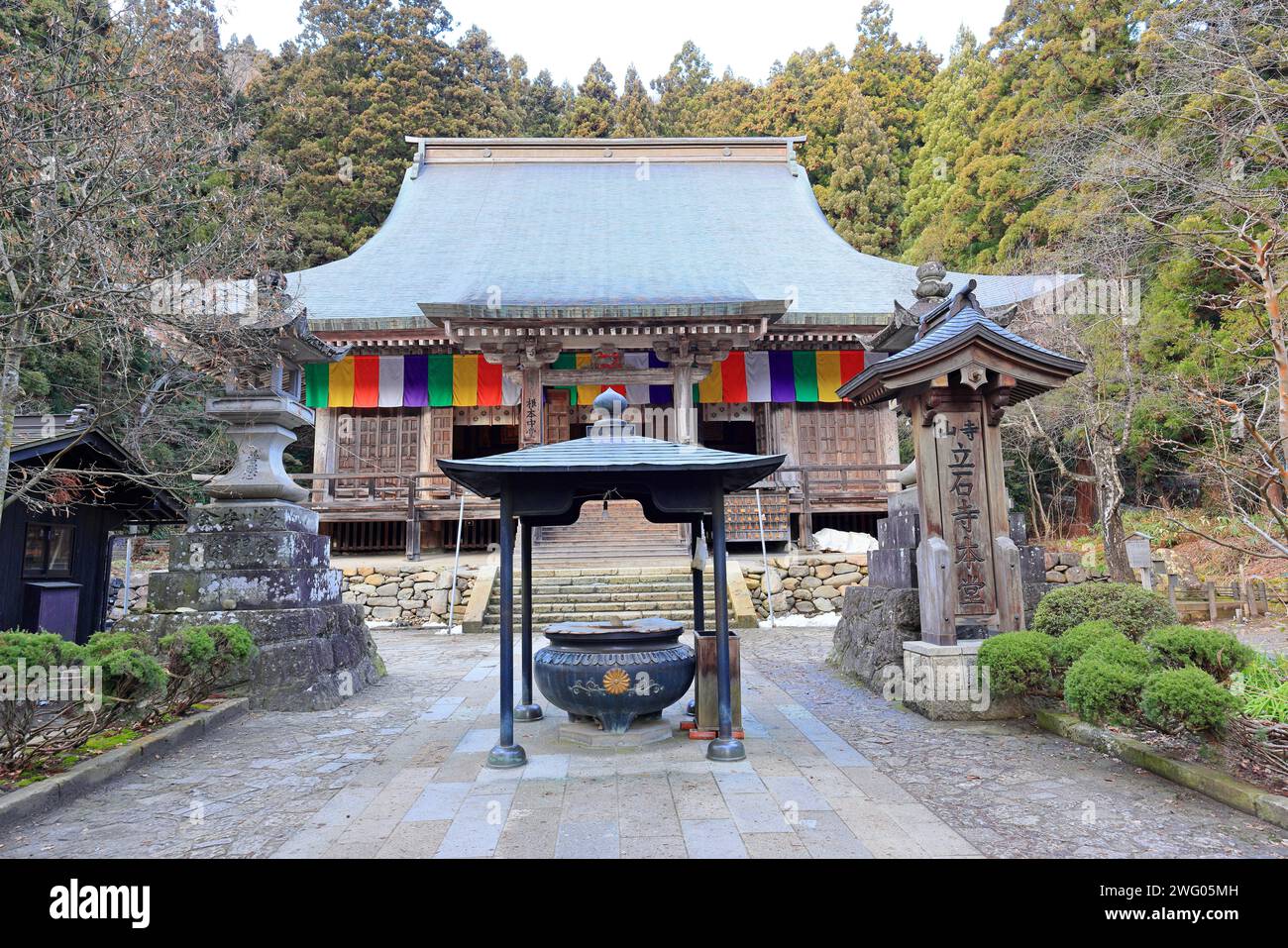 Tempio Rissyakuji (Yamadera) un tempio buddista secolare a Yamadera, Yamagata, Giappone Foto Stock
