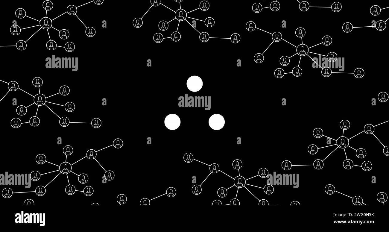 Immagine di connessioni, elaborazione dati su griglia e sfondo scuro Foto Stock