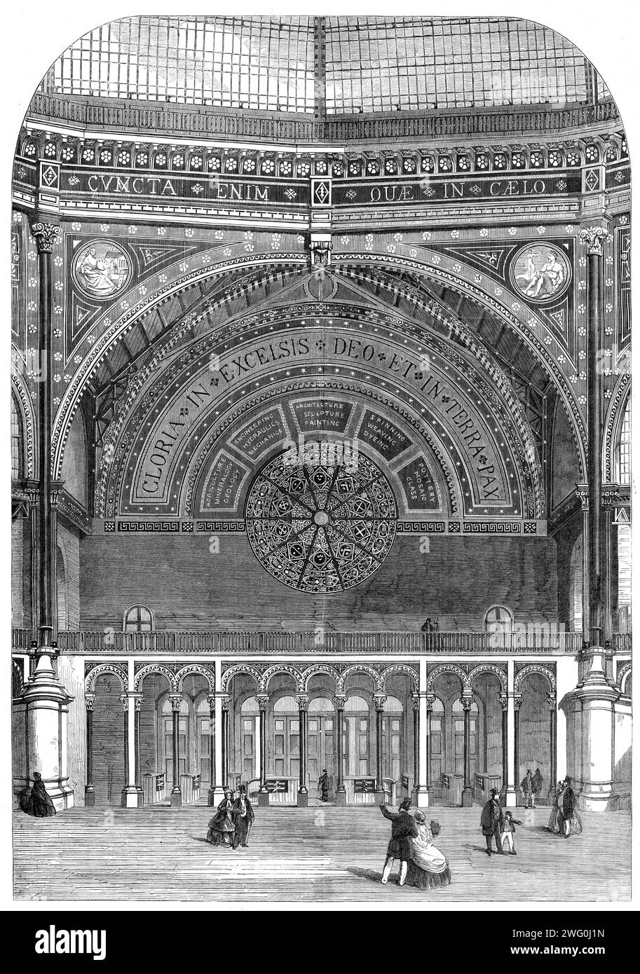 The International Exhibition Building, [South Kensington, Londra]: Parte occidentale del Western Dome, 1862. "...Vista sotto la parte occidentale della Cupola Occidentale come appare guardando dalla navata, si ricorda che la cupola nasce dall'intersezione della navata con i transetti". Da "Illustrated London News", 1862. Foto Stock