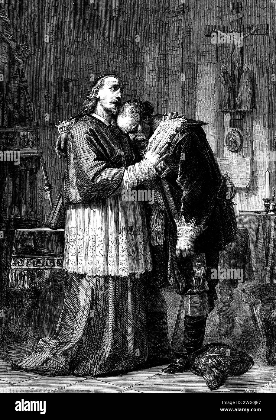 Esposizione Internazionale - "l'innominato", dipinto da Guardassoni, di Bologna, 1862. Incisione di un dipinto. ' Per i lettori che non conoscono le opere di Manzoni possiamo ricordare che il soggetto di questa foto è tratto da "i Promessi Sposi", un romanzo storico alla maniera di Sir Walter Scott di questo moderno autore italiano...l'innominato,' o il "senza nome", secondo Manzoni, è investito di una grande quantità di romanticismo anche nella storia. Anche se parlato in più di un'opera contemporanea, e l'identità dei fatti che dimostrano che si applicano Foto Stock
