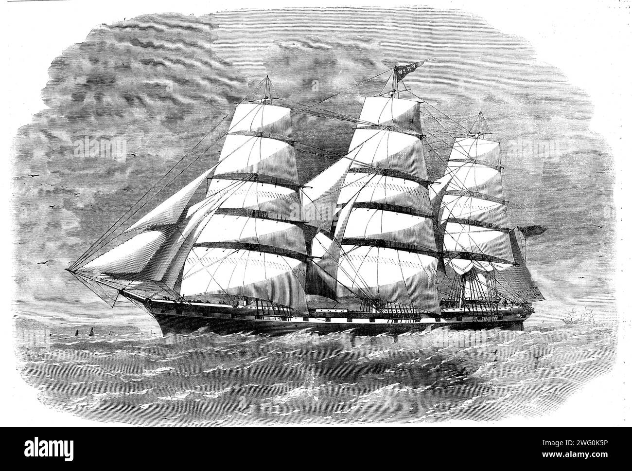 La clipper-ship australiana The Royal Family, 1862. Nave a vela costruita dai signori W. e R. Wright a St John, New Brunswick. "E' consegnata alla nota ditta dei signori Fernic Brothers and Co., che intende collocarla nella linea australiana... ha tre ponti, ognuno dei quali è sostenuto da travi di ferro e montanti di ferro... i suoi alberi e i suoi montanti sono molto forti... questo è dovuto al fatto che gli alberi principali e anteriori sono in ferro - prodotti dai signori Cato, Miller, e Co., di Liverpool... la galea è di per sé un modello di stabilimento culinario; contiene un brevetto ben adattato k Foto Stock