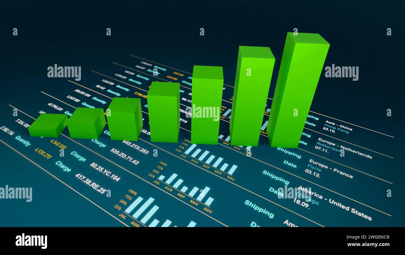Grafico a barre, crescita positiva, rapporto finanziario. Grafico a barre, crescita positiva, rapporto finanziario. Business, dati finanziari, dati, analisi, progresso, sa Foto Stock