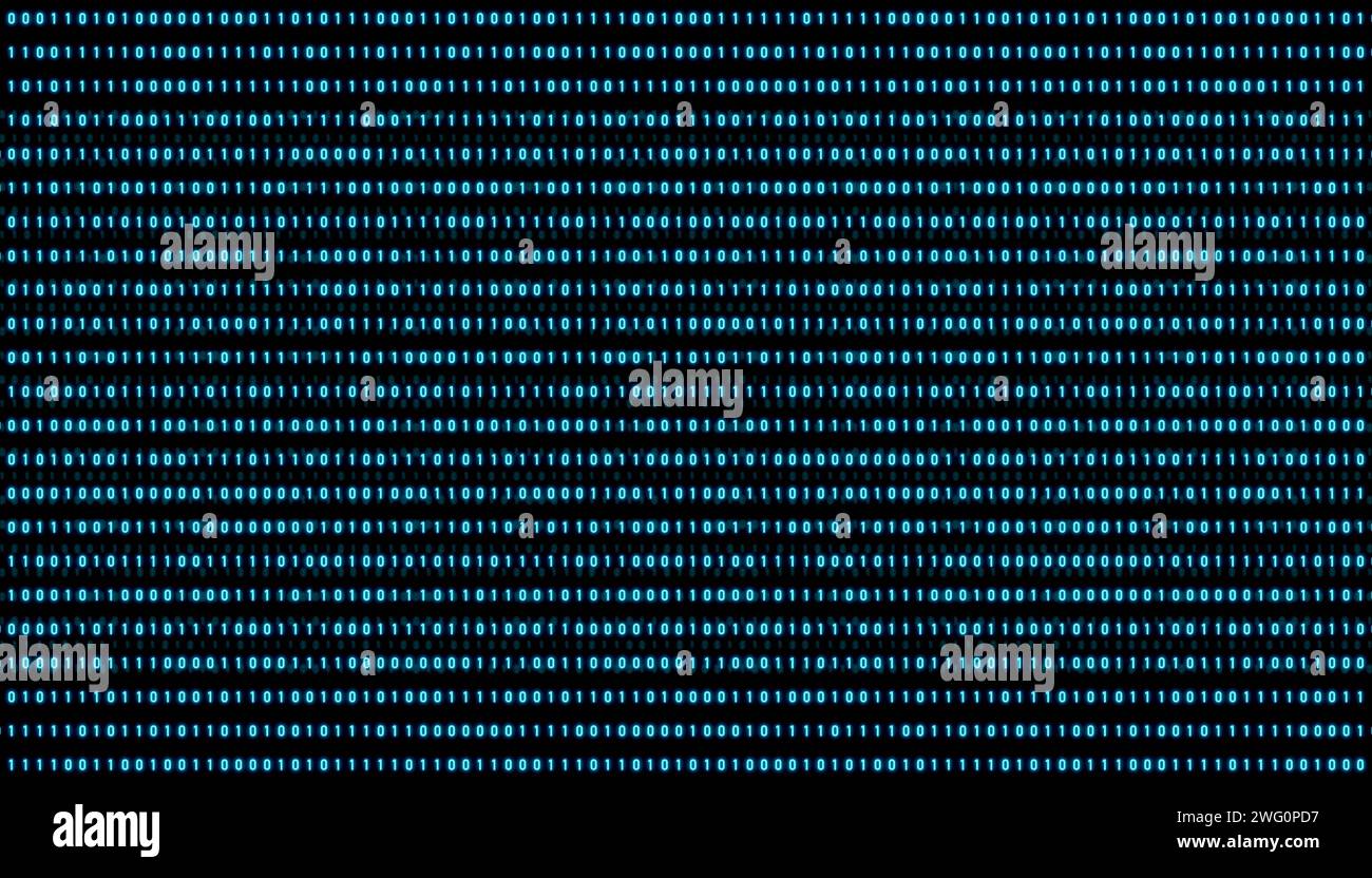 Codice binario. Codice binario digitale sullo schermo. Schermo nero con numeri. Uno e uno zero in avanti. Computer, software, stringa binaria, scienza e. Foto Stock