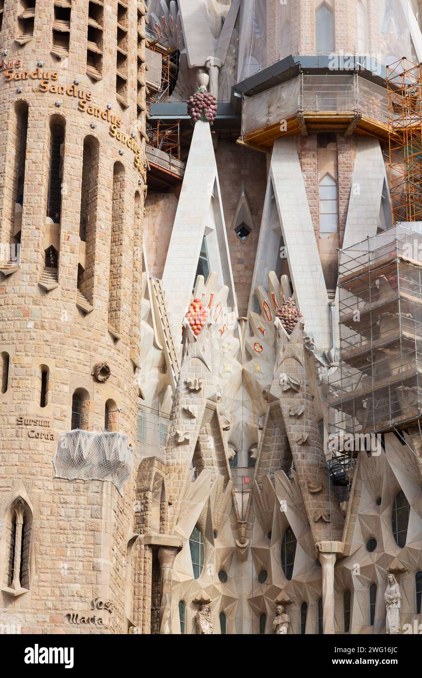 Dettaglio esterno, cattedrale la Sagrada Familia di Antonio Gaudi. Barcellona, Spagna. 2017 Foto Stock