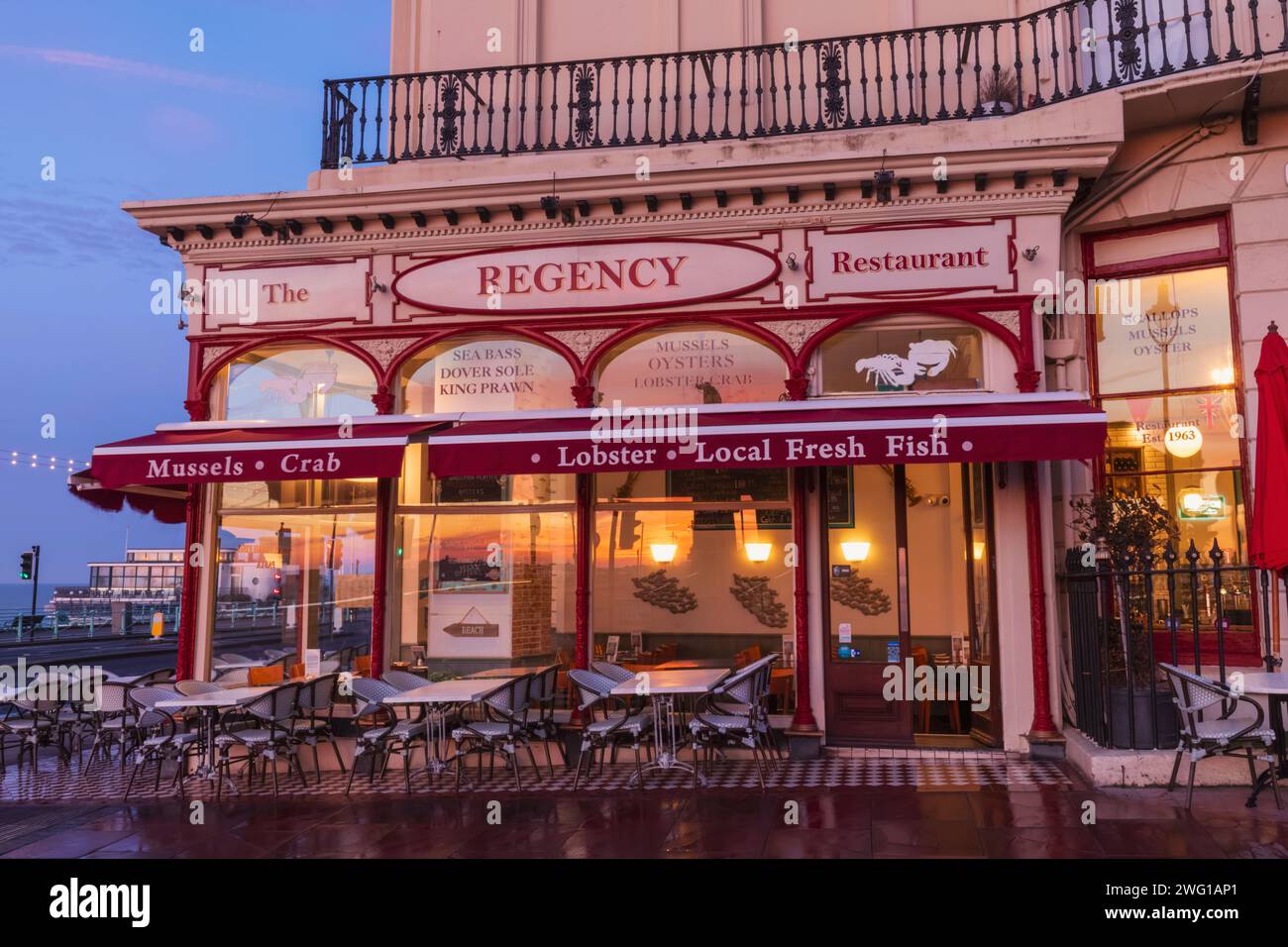 Inghilterra, Sussex, East Sussex, Brighton, il famoso ristorante Regency sul lungomare di Brighton Foto Stock