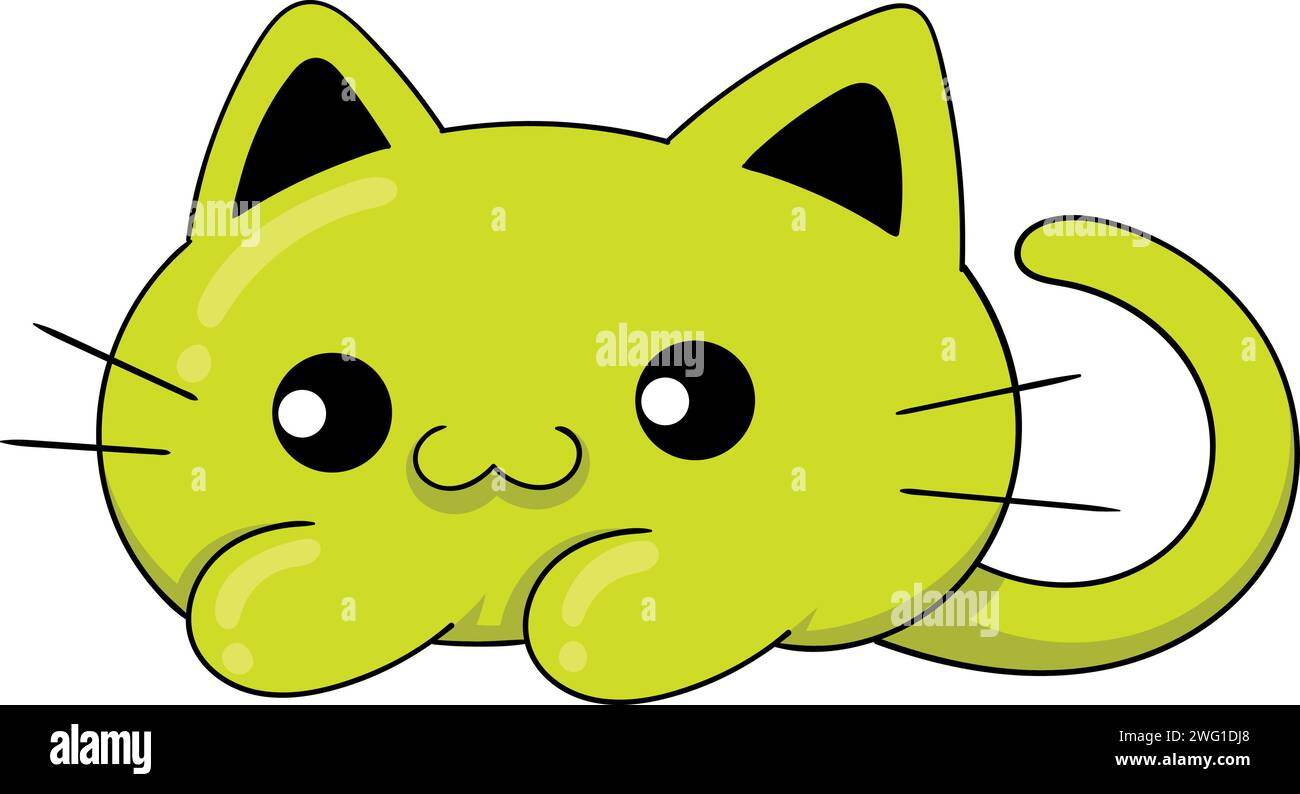 simpatico gatto verde, simpatici meme dei gattini, disegno creativo dell'illustrazione Illustrazione Vettoriale