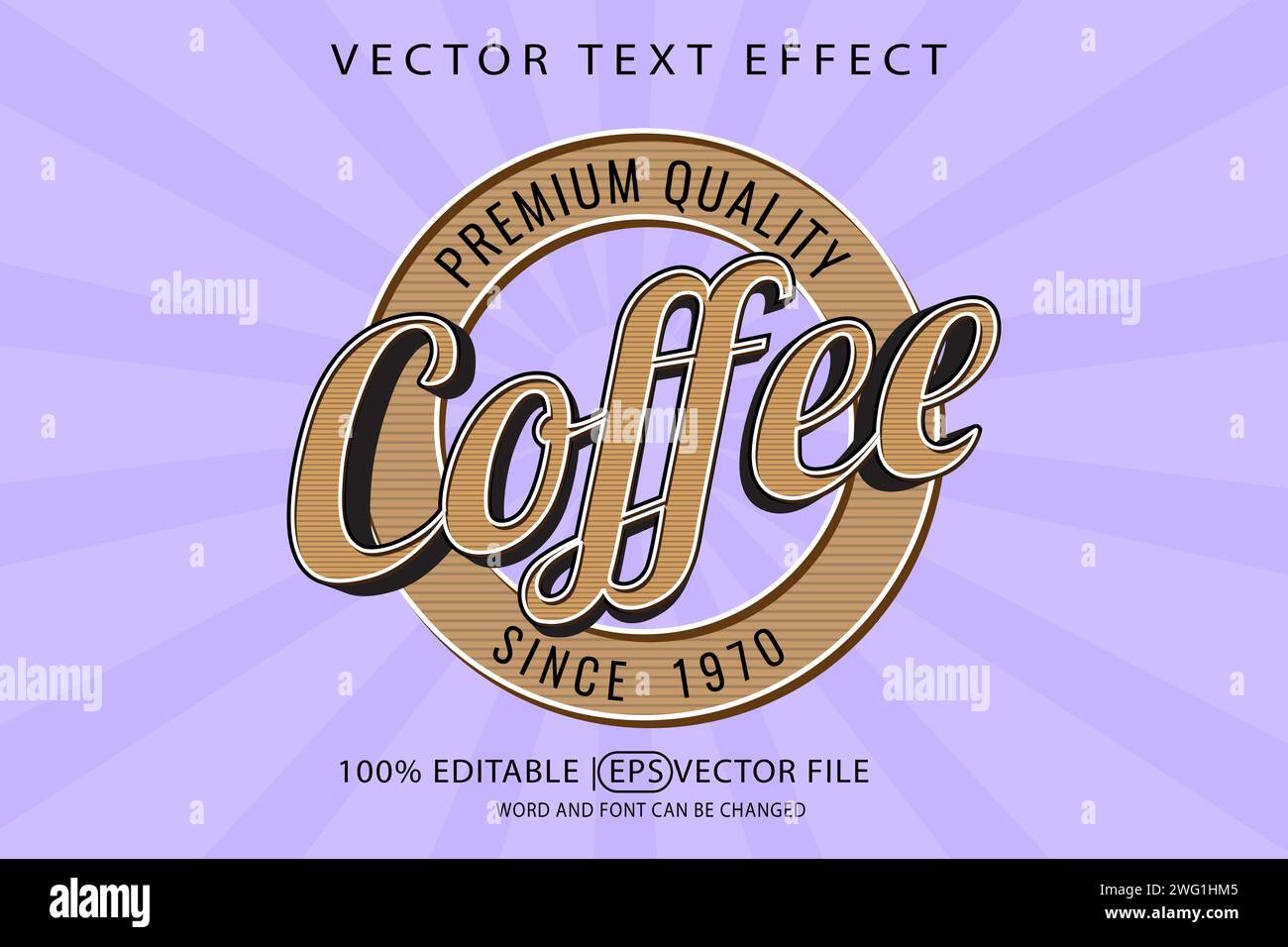 Logo del caffè con effetto testo modificabile in un vettoriale premium in stile vintage 3D. Illustrazione Vettoriale