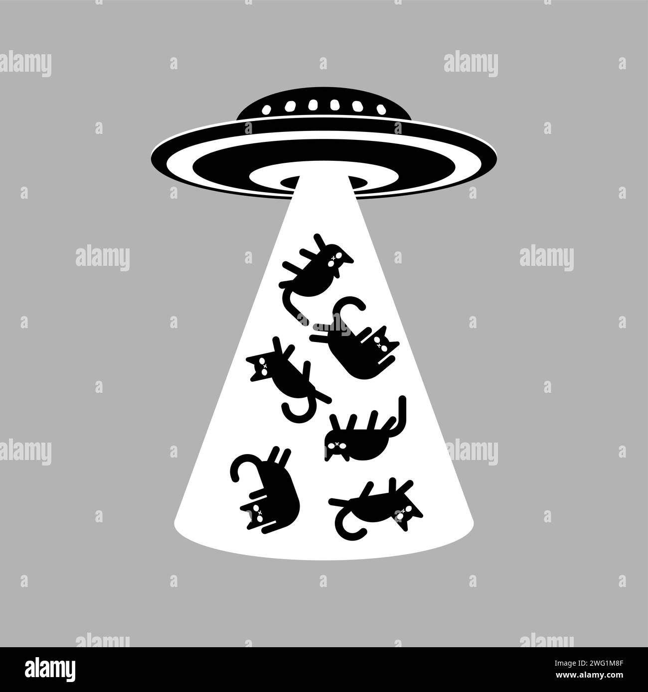 Gatto rapitore UFO. Alieni ruba gatti. Illustrazione Vettoriale