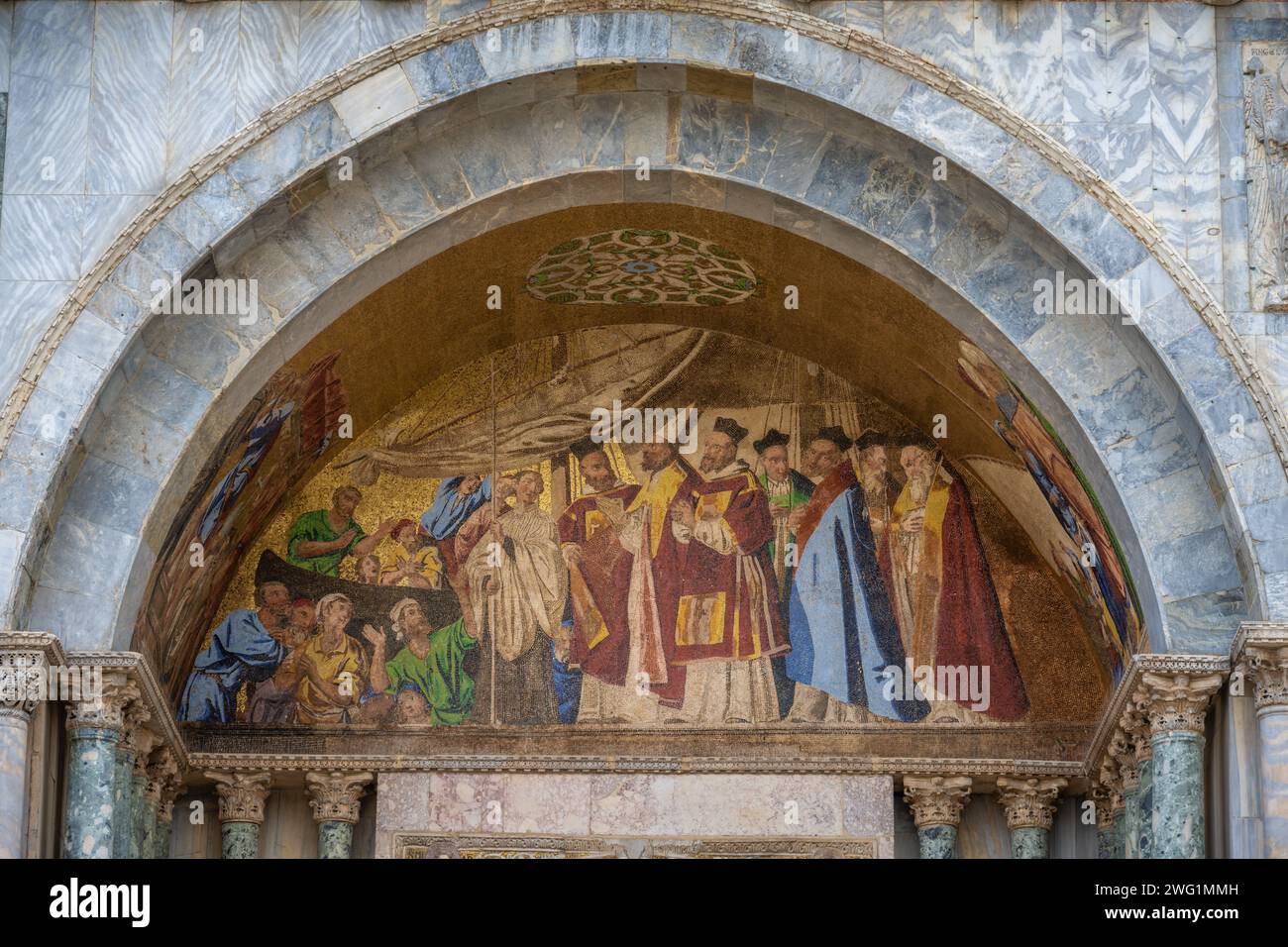 Portale della Basilica di San Marco dettaglio mosaico, St Clement's Gate, Venezia, Italia Foto Stock