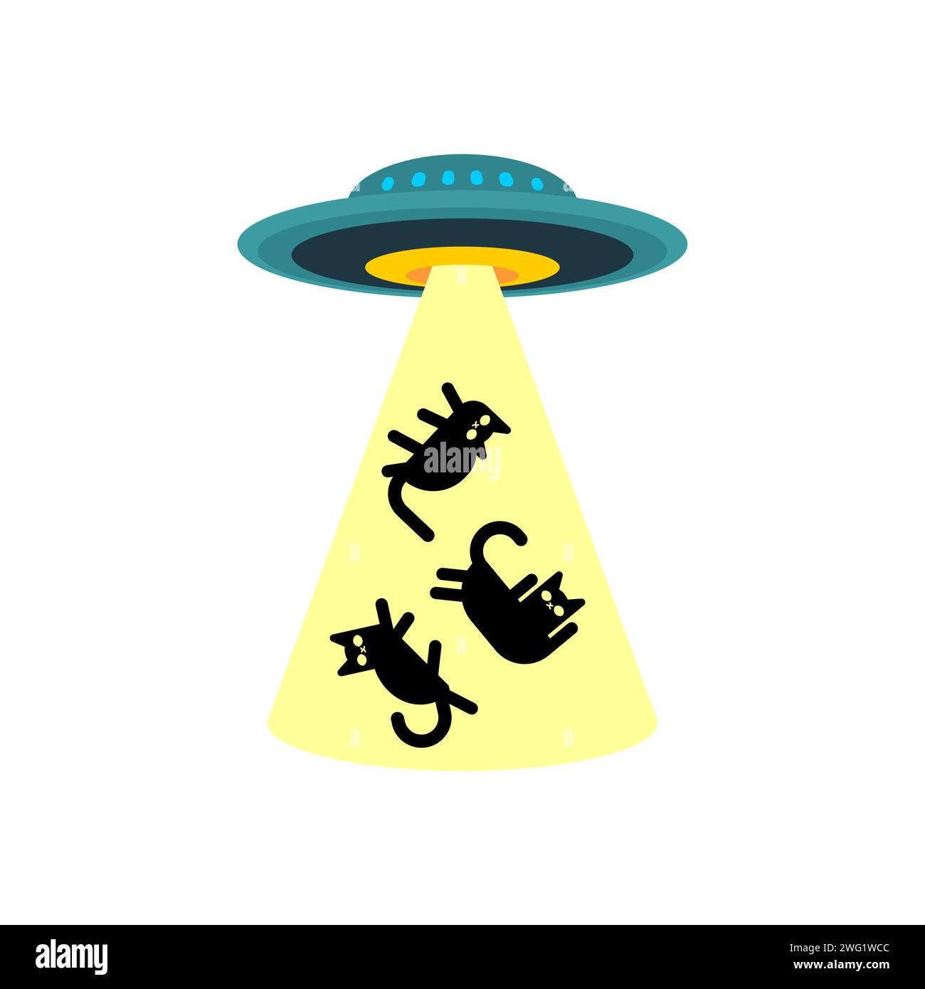 Gatto rapitore UFO. Alieni ruba gatti. Illustrazione Vettoriale