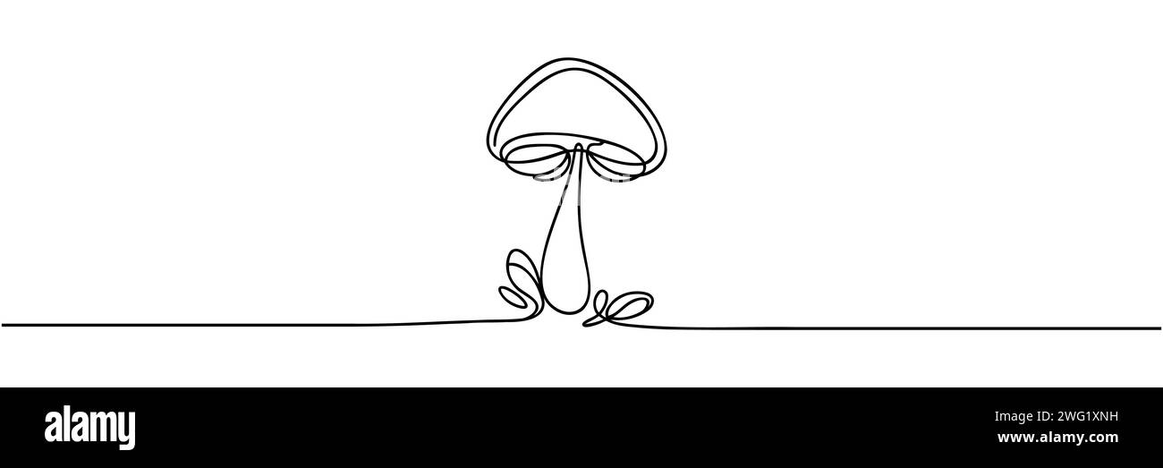 Disegno continuo a linea singola di un fungo Illustrazione Vettoriale