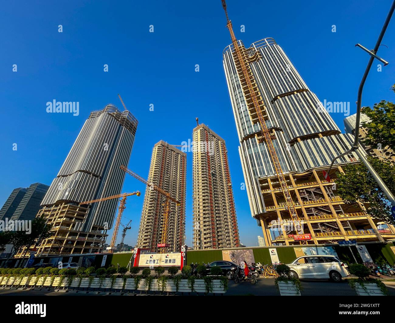 Shanghai, Cina, Vista generale, cantiere, architettura moderna, periferie, Residential Apartment Towers, Foto Stock