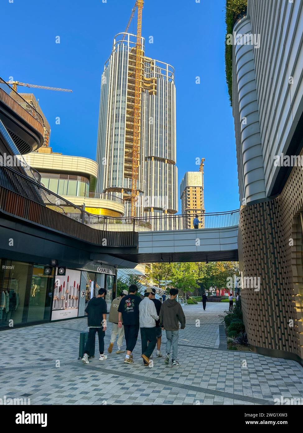 Shanghai, Cina, piccoli gruppi, adolescenti cinesi, a piedi, centro commerciale "Tai Koo li", architettura moderna, sobborghi, torri, Foto Stock