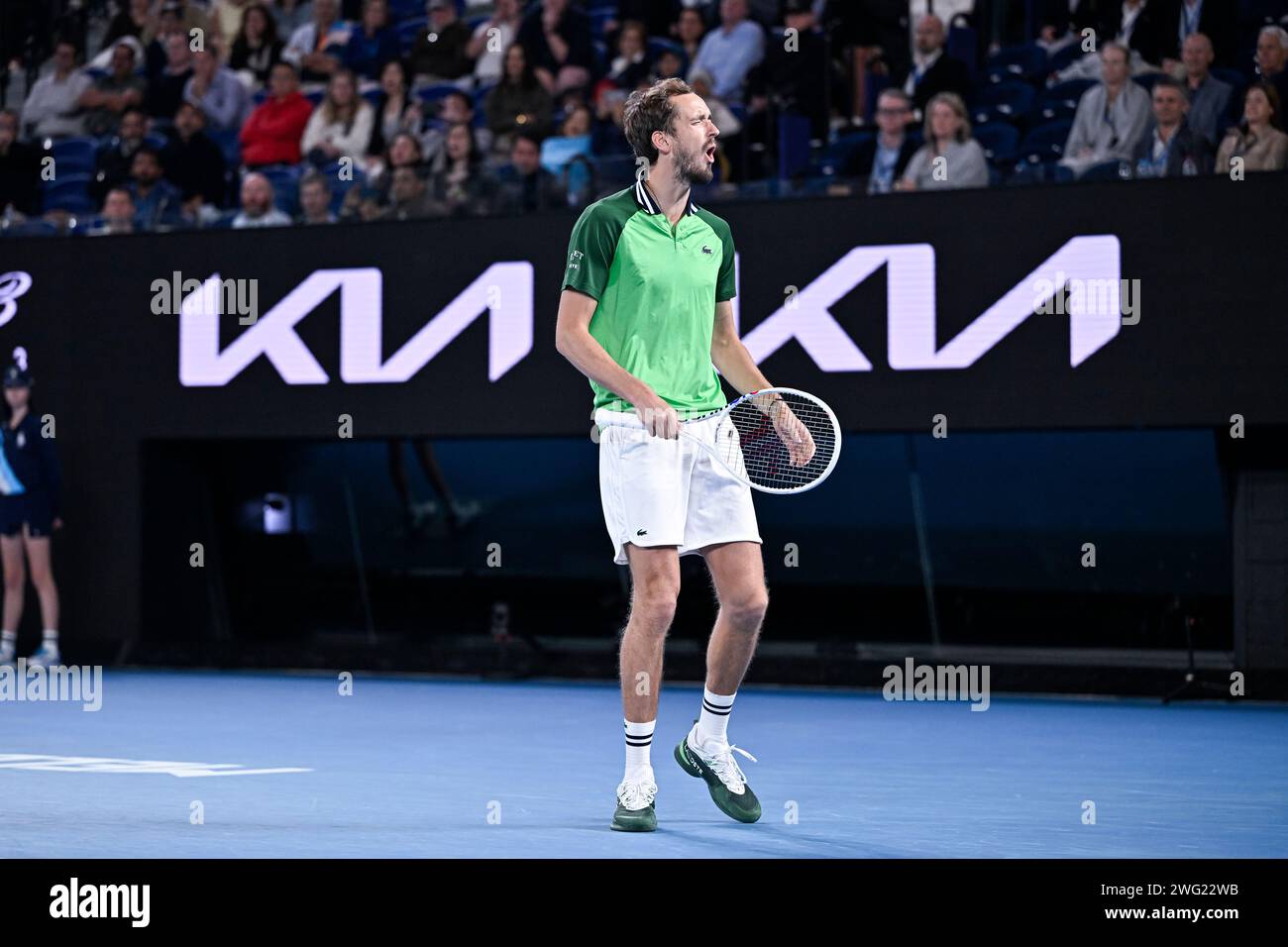 Melbourne, Australie. 26 gennaio 2024. Daniil Medvedev durante il torneo di tennis Australian Open AO 2024 del grande Slam il 26 gennaio 2024 al Melbourne Park di Melbourne, Australia. Foto Victor Joly/DPPI Credit: DPPI Media/Alamy Live News Foto Stock