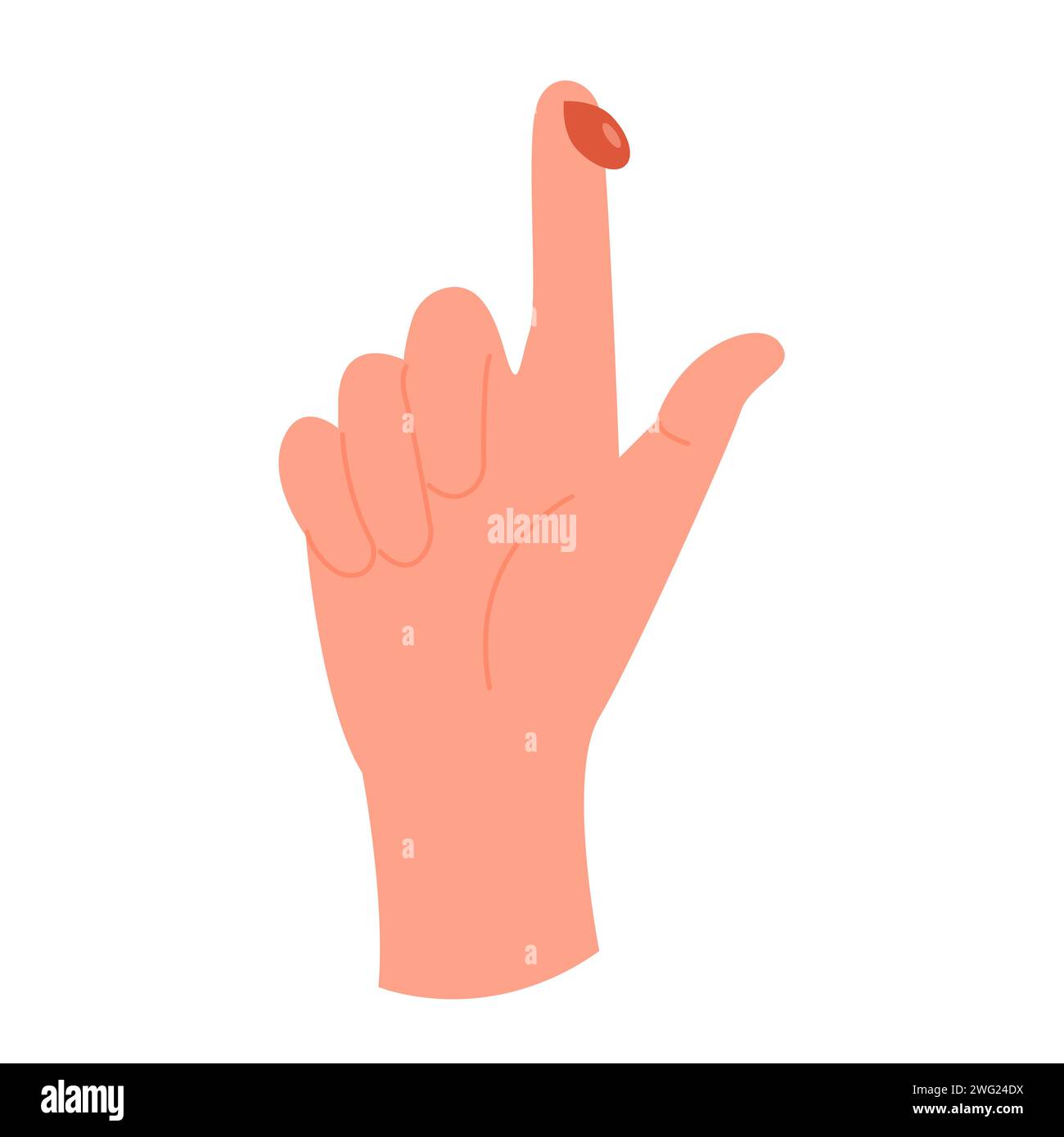 Una mano con goccia di sangue dalla punta delle dita. Analisi del sangue per il diabete. Icona per il campione di sangue. Controllo medico. Illustrazione vettoriale isolata sullo sfondo Illustrazione Vettoriale