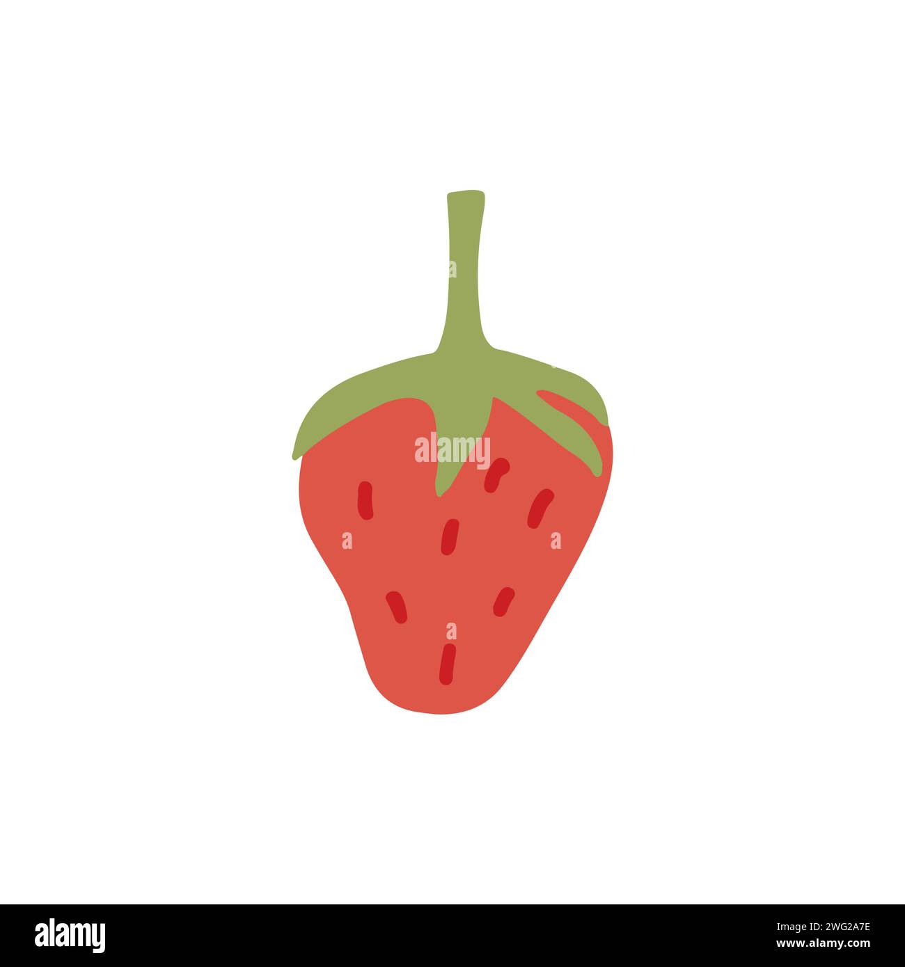 Illustrazione piatta vettoriale di fragole rosse mature. Bacche dolci fresche disegnate a mano isolate su sfondo bianco. Frutta biologica di stagione commestibile. Gustoso juic Illustrazione Vettoriale