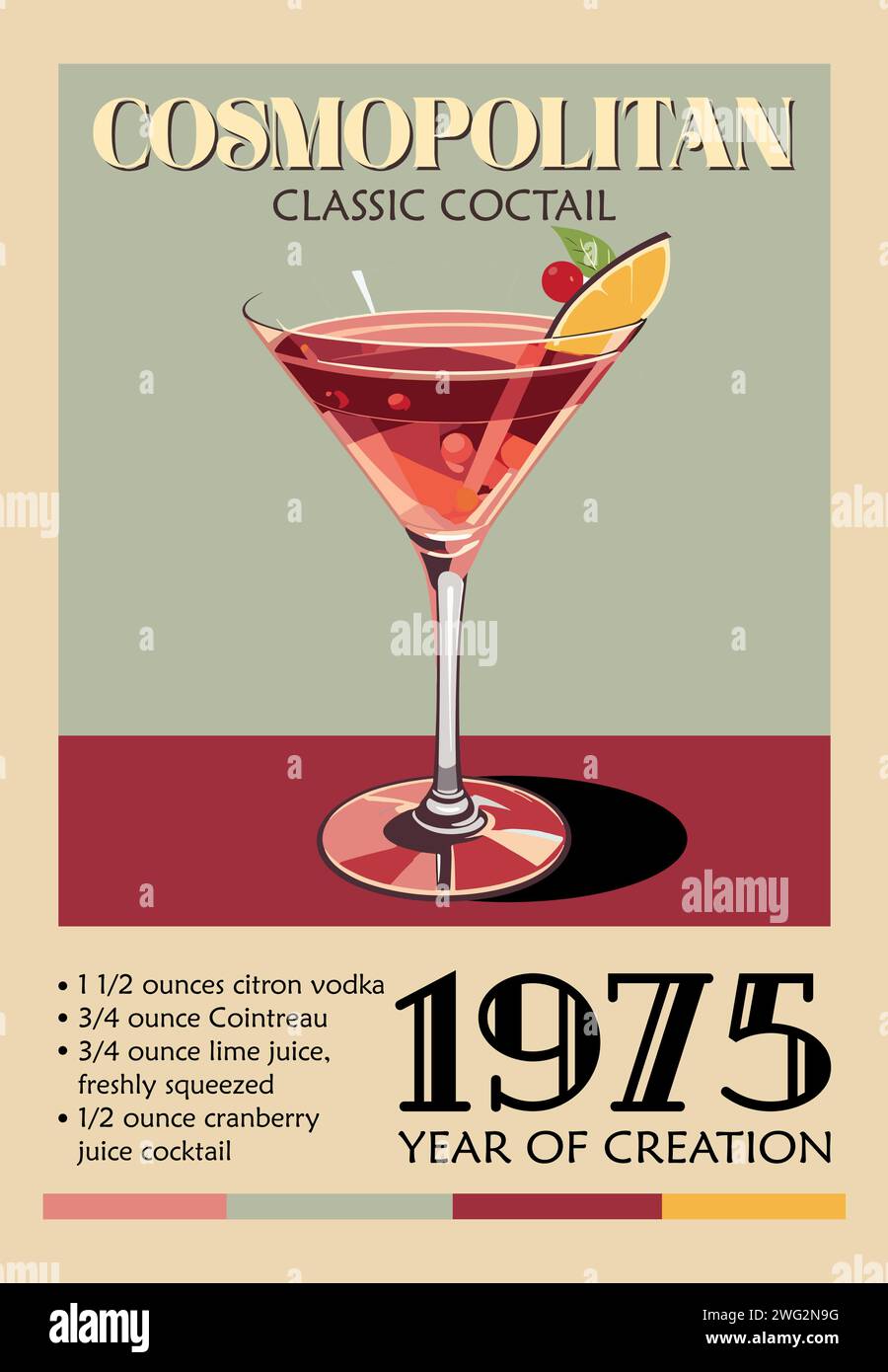 Cosmopolitan cocktail retro poster vettoriale Illustrazione Vettoriale