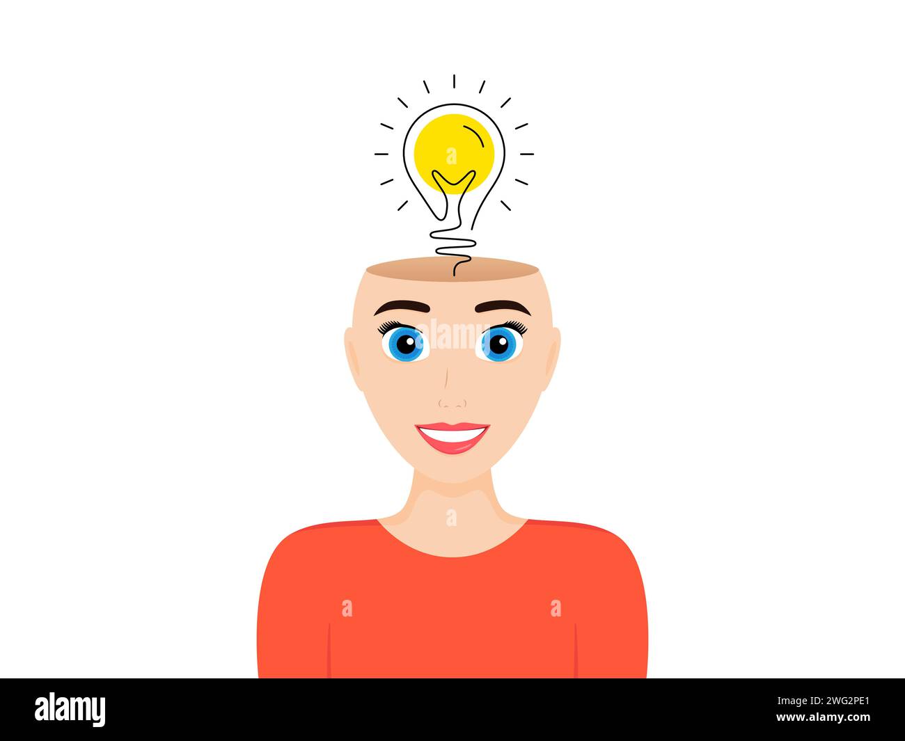 Salute mentale, idea nella mente e concetto di psicologia. Testa con lampadine. Pensiero positivo, mente sana. Vettore Illustrazione Vettoriale